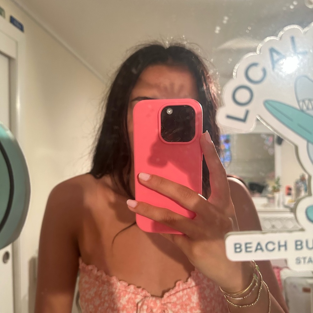Forever 21 Coral Floral Strapless Top
